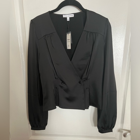 Express Tops - Express Black Long Sleeve V-Neck dressy top w/ two buttons.. NWT.. never worn..